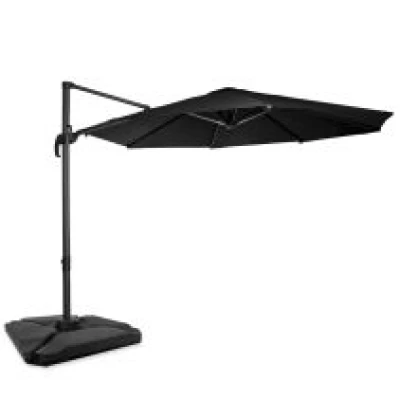 VONROC Zweefparasol Bardolino Ø300cm – Premium parasol - Antraciet/Zwart | Incl. 4 vulbare tegels